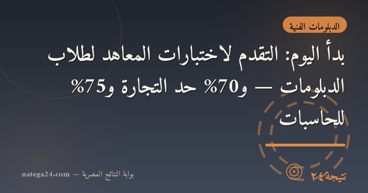 بدأ اليوم: التقدم لاختبارات المعاهد لطلاب الدبلومات — و70% حد التجارة و75% للحاسبات