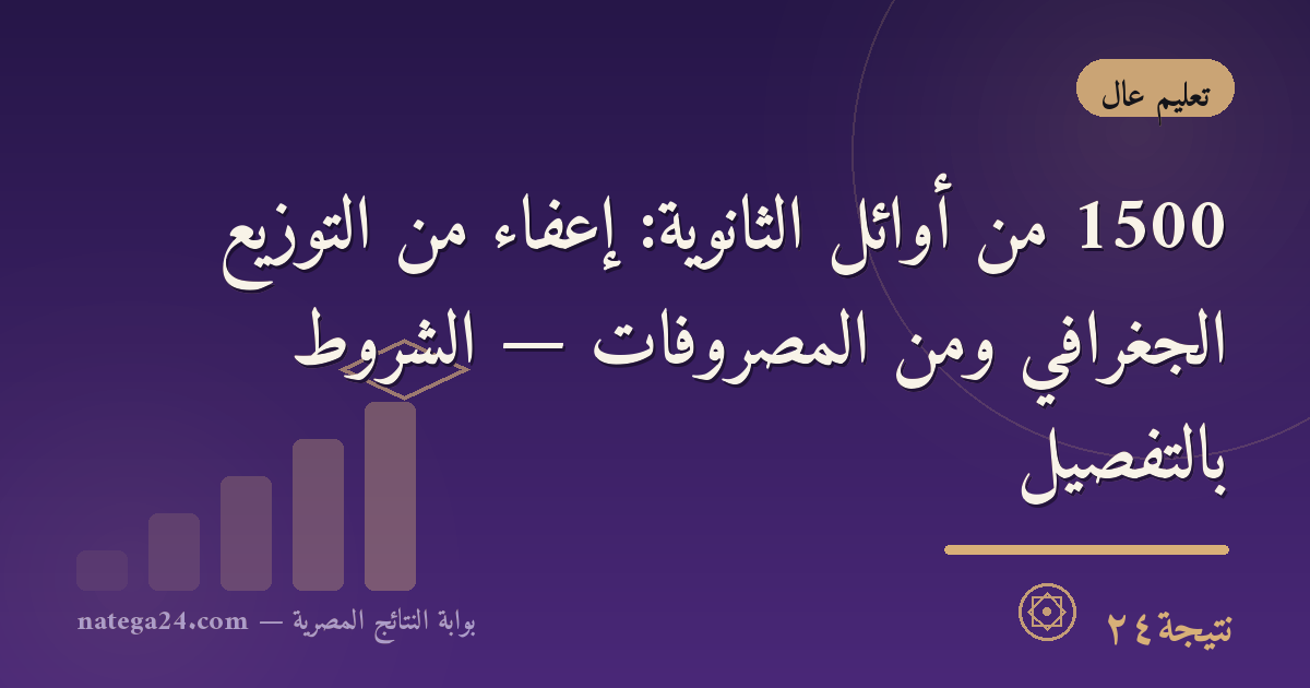 1500 من أوائل الثانوية: إعفاء من التوزيع الجغرافي ومن المصروفات — الشروط بالتفصيل