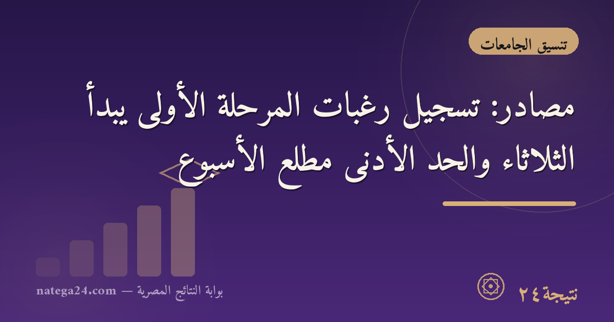 متوقع: تسجيل رغبات المرحلة الأولى يبدأ الثلاثاء والحد الأدنى مطلع الأسبوع